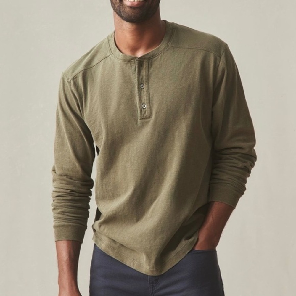NWOT American‎ Giant Men's Broken-In Premium Slub Long Sleeve Henley Green S